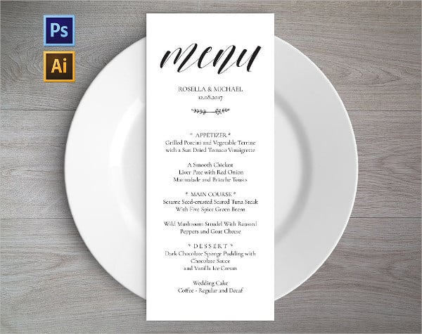 wedding dinner menu card