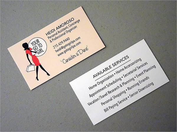 personal assistant business card