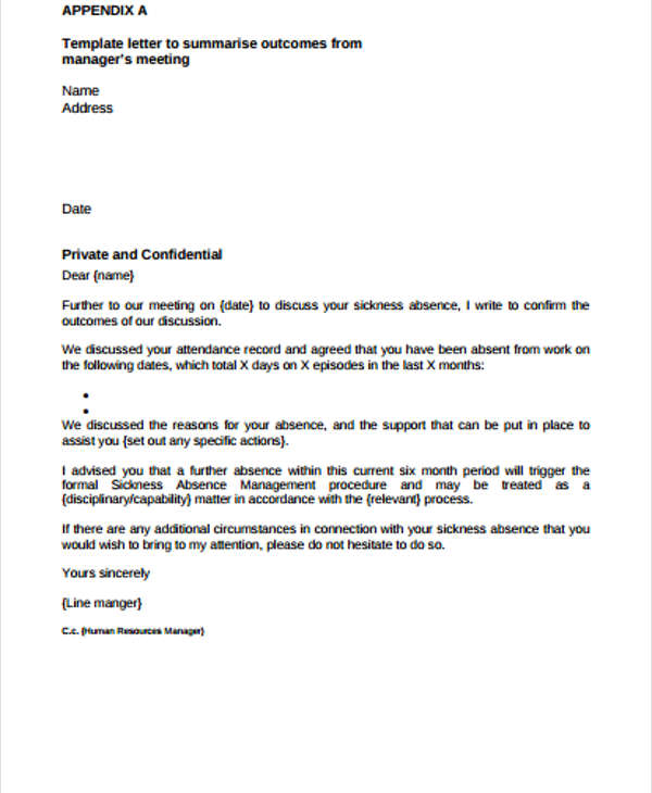sickness absence warning letter