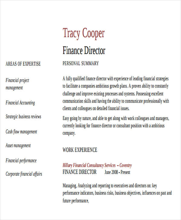 director of finance resumes