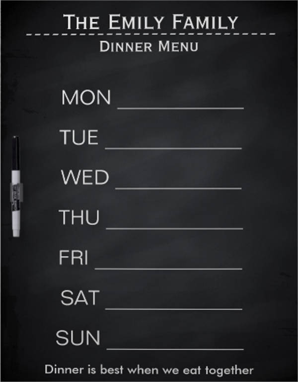 chalkboard weekly dinner menu