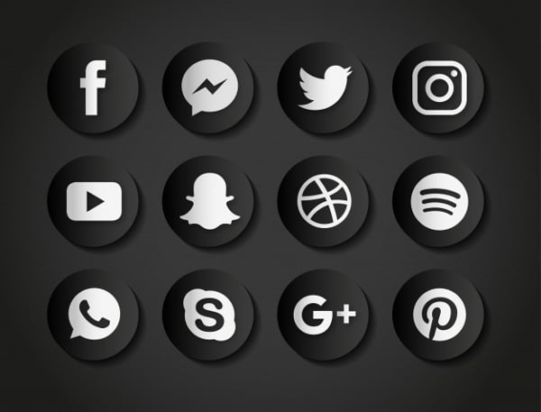 black social media icons