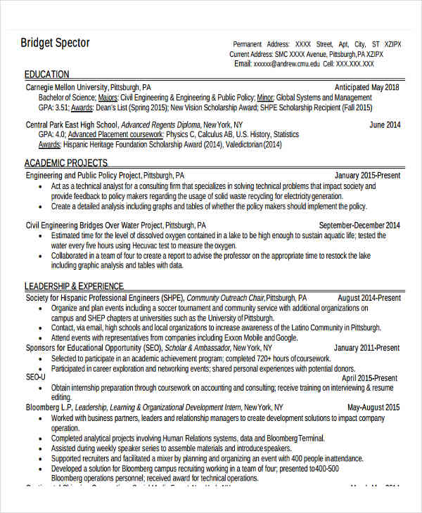 civil engineering internship resume template