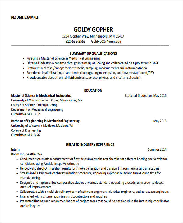 engineering graduate resume example