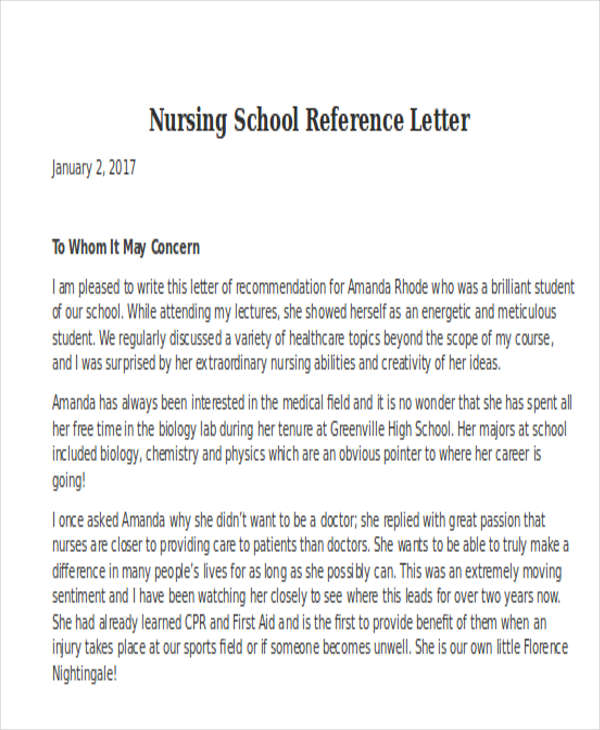 Sample Reference Letter For Nursing Student - Registered Nurse (RN ...