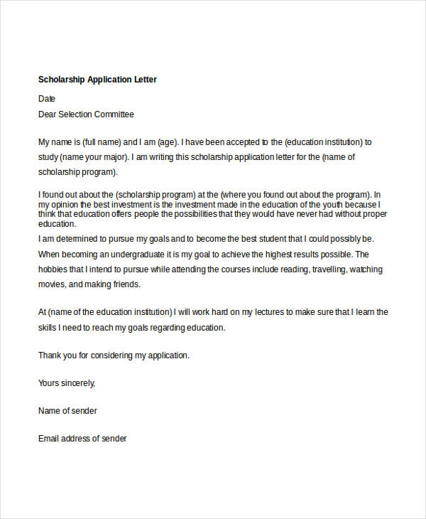 formal scholarship application letter