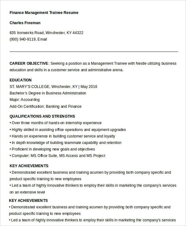 Cv format management trainee Management Trainee Resume Samples