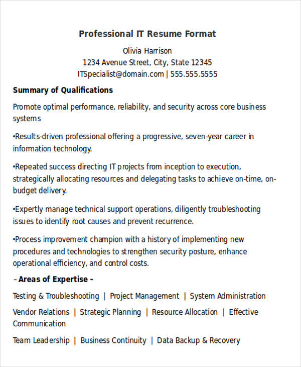 it professional resume templates free download