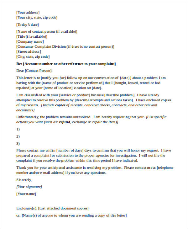 34+ Complaint Letter Templates - Word, Google Docs, Apple Pages