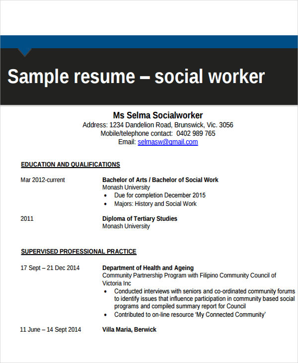 social work resume format