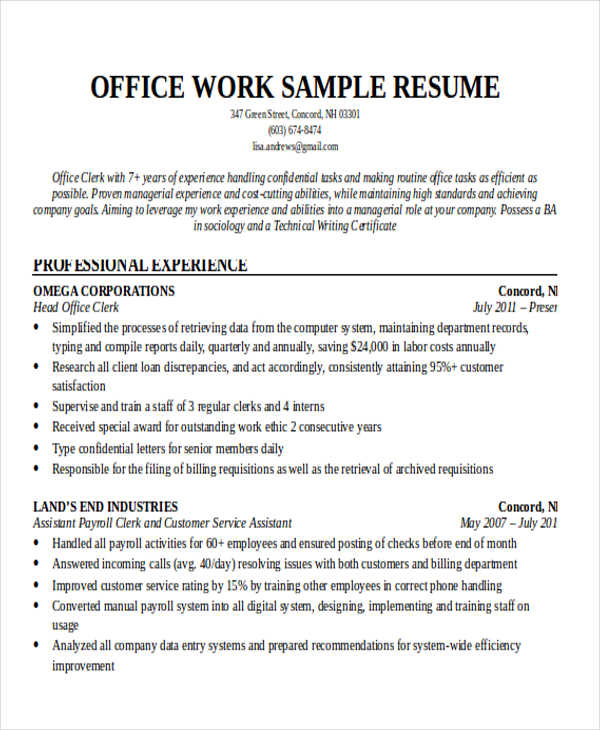 20+ Printable Work Resume Templates PDF, DOC