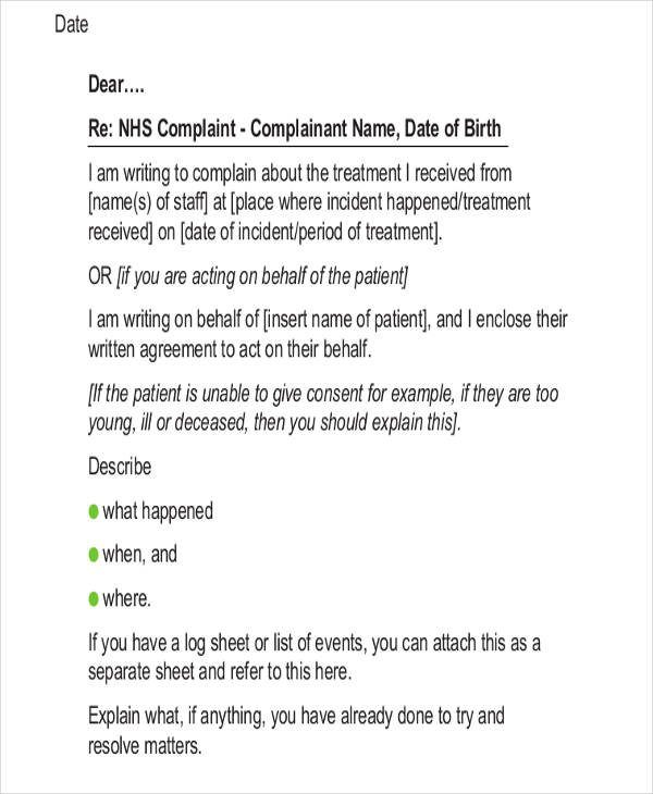 patient complaint response letter