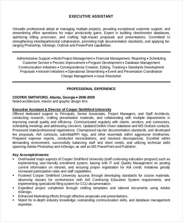 finance executive assistant resume