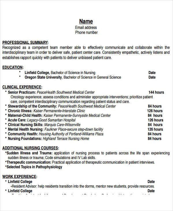 nursing assistant work experience resume
