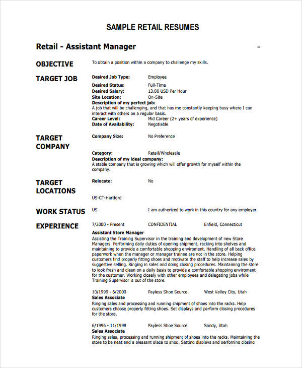 retail work resume in pdf