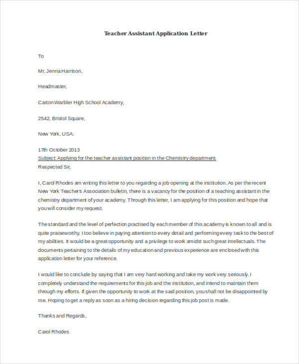 how do i write application letter for a teaching job