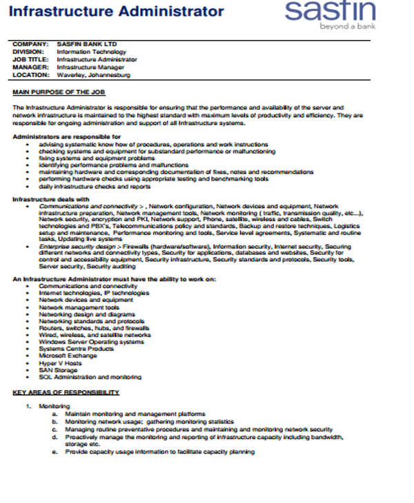 it infrastructure administrator resume