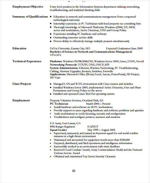 entry level it networking resume