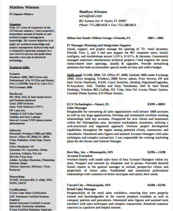 it networking manager resume
