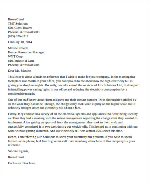 commercial company reference letter