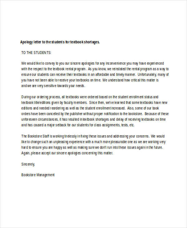 formal apology letter for student