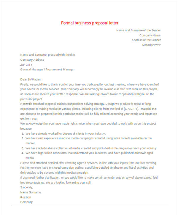 business proposal formal letter