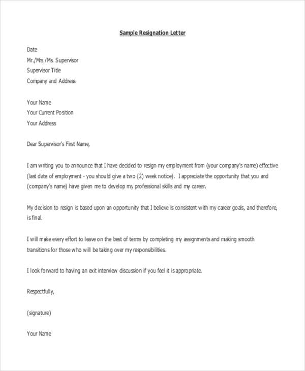 formal resignation letter in pdf format