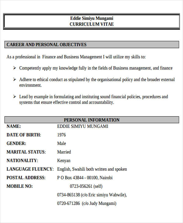 professional business management resume