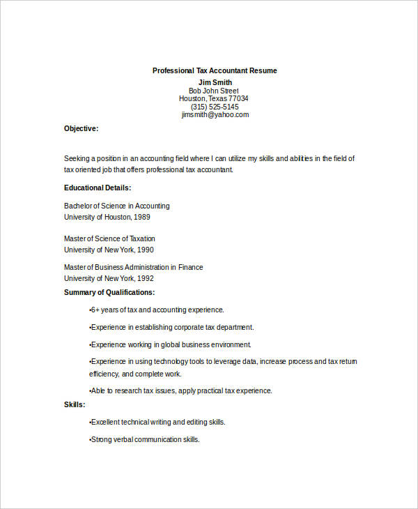 professional tax accountant resume