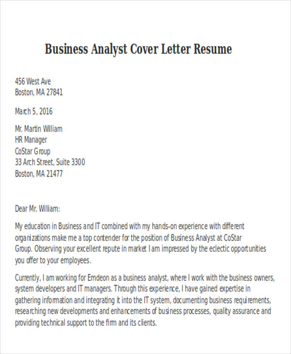 business cover letter resume