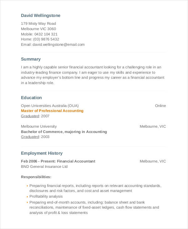 assistant financial accountant resume sample