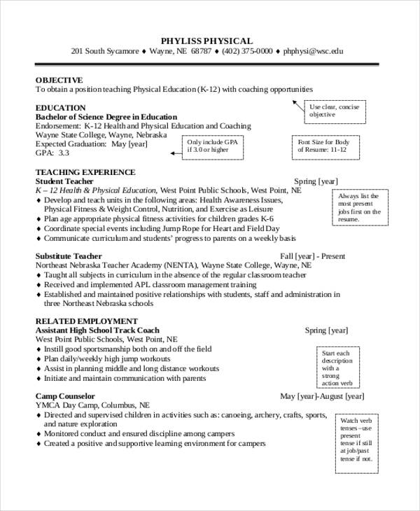 health and physical education resume
