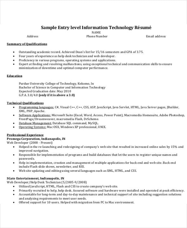 entry level it administrator resume
