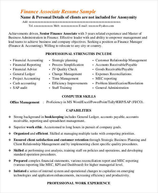 23+ Finance Resume Templates - PDF, DOC