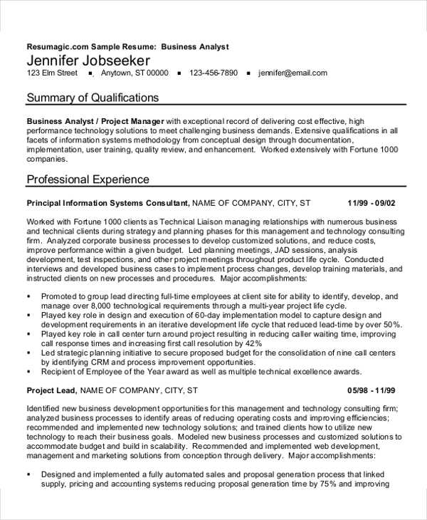 it business analyst resume sample