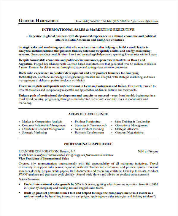 sales and marketing executive resume
