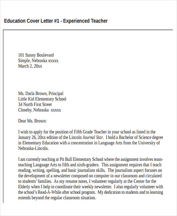resume cover letter education