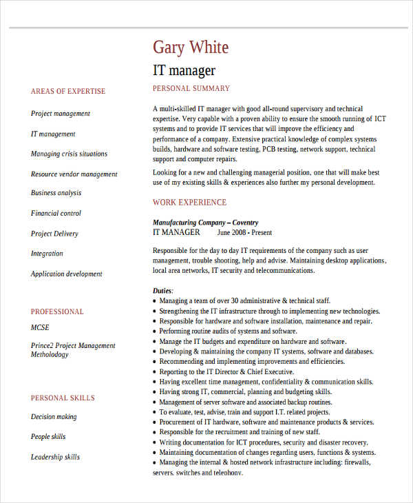 it networking manager resume
