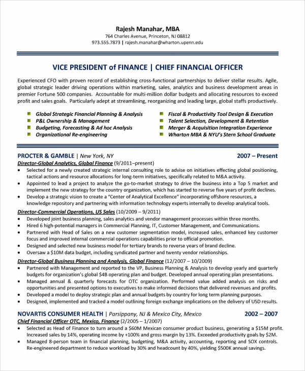 chief finance officer resume