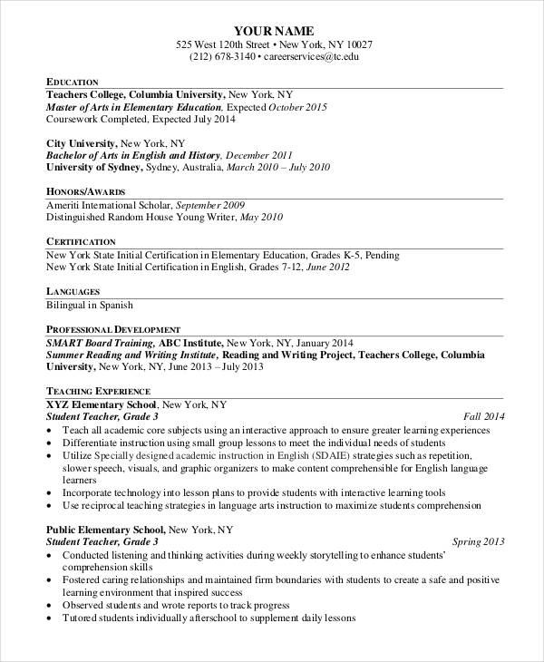 elementary education resume sample