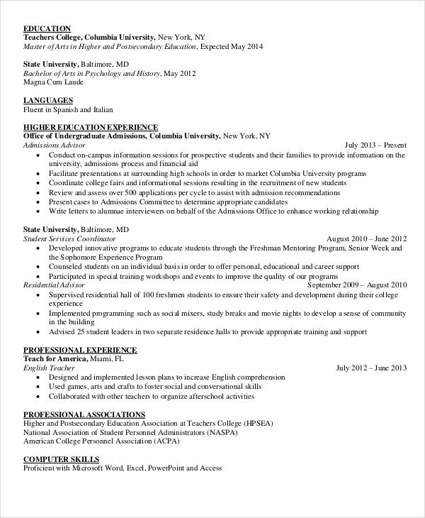 professional resume examples education