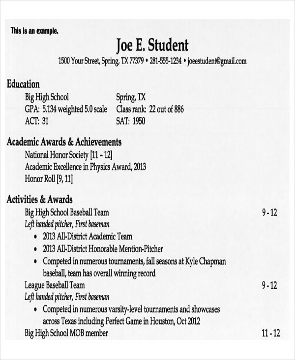 high school resume template achievements education