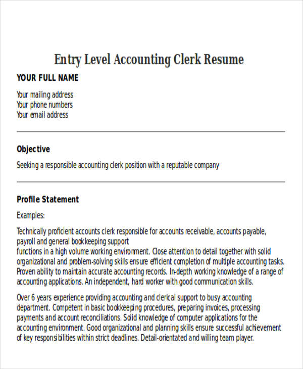 resume examples for entry level accountants