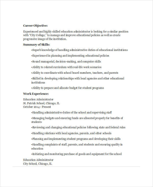 education administration resume format1