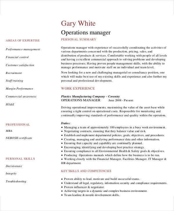 production-operations-manager-resume