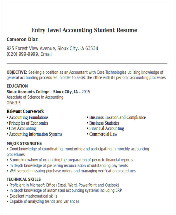 accounting resume examples student