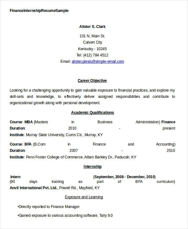 finance internship resume sample3