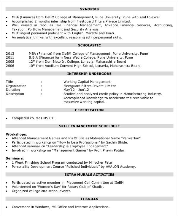 Finance Resume Sample Pdf