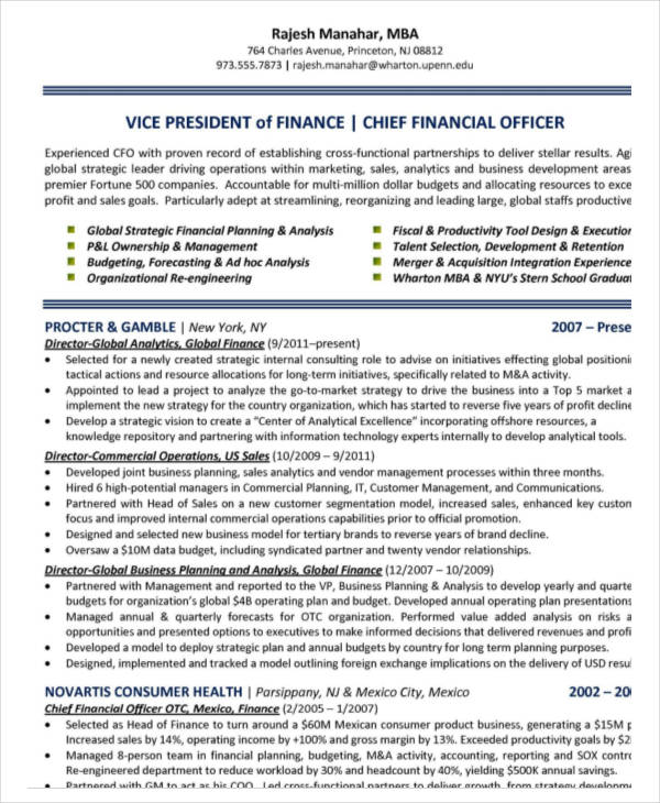 chief financial officer resume