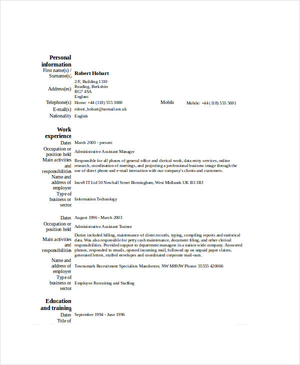 administration assistant manager resume
